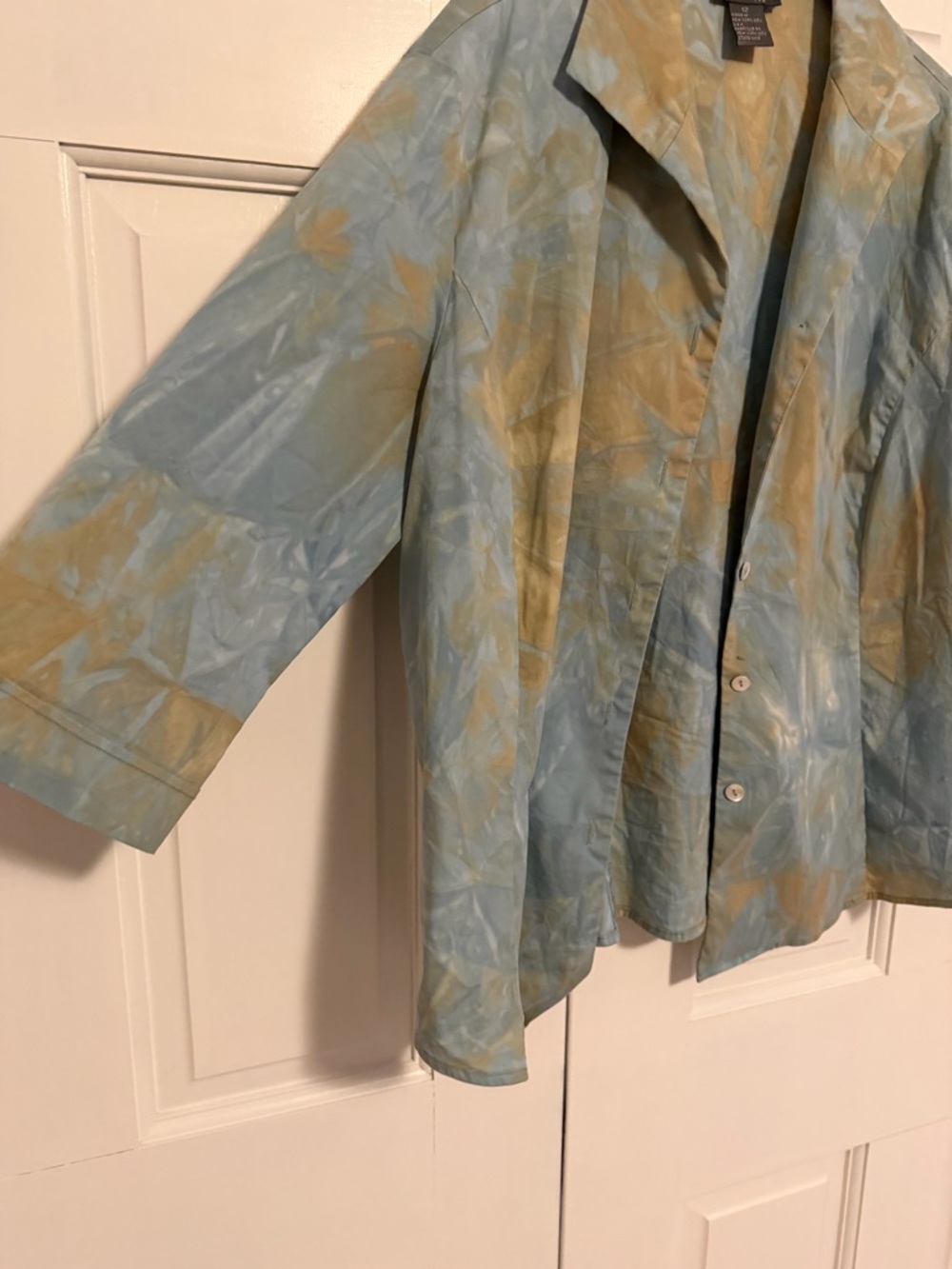 Lafayette‎ 148 New York Button Front Blouse Top Blue Beige Print Size 12 - Picture 7 of 9